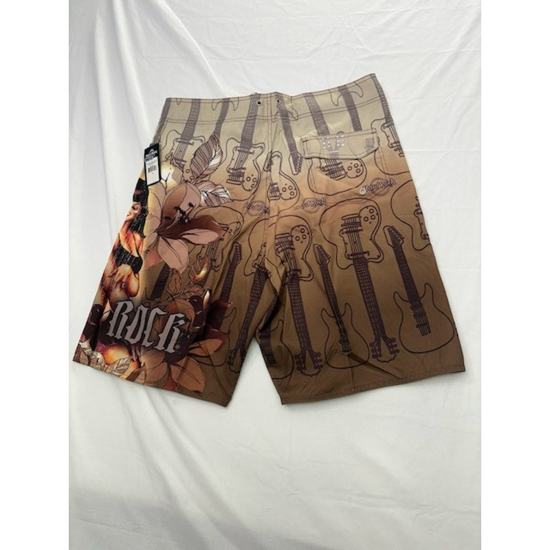 Hard Rock Cafe Vintage Surf Pinup Boardshorts Swim Beach Brown Mens Size 34