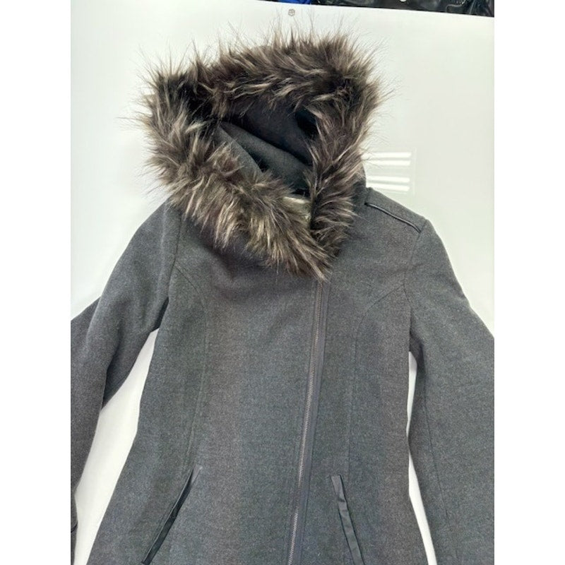 Maralyn & Me Faux-Fur-Trim Hooded Parka Coat Full-Zip Charcoal Womens Sz XS