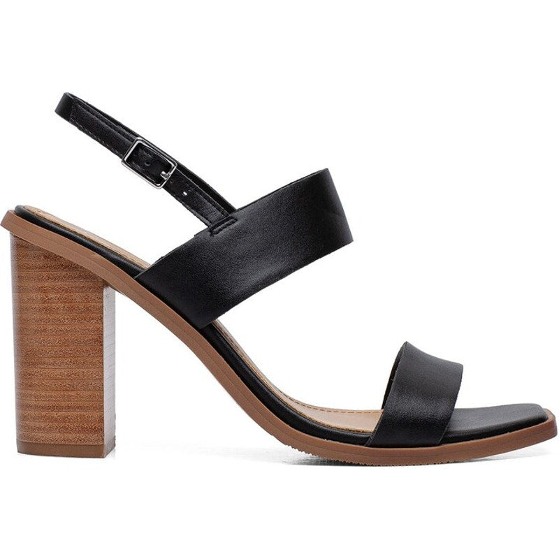 Lisa Vicky Oasis-V Slingback Sandal Leather Chucky Heels Black Womens Size 8