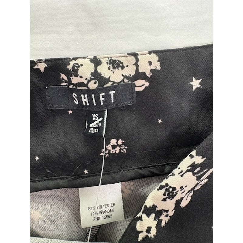 Shift Wide Leg Pants Floral Print High Waist Stretch Womens Black Size XS