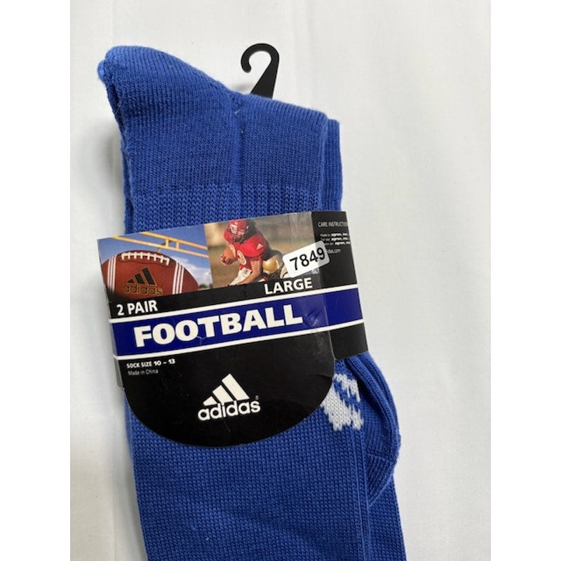 2 Pairs Adidas Gametime Football Socks Knee High Blue/White Mens Sz L 10-13