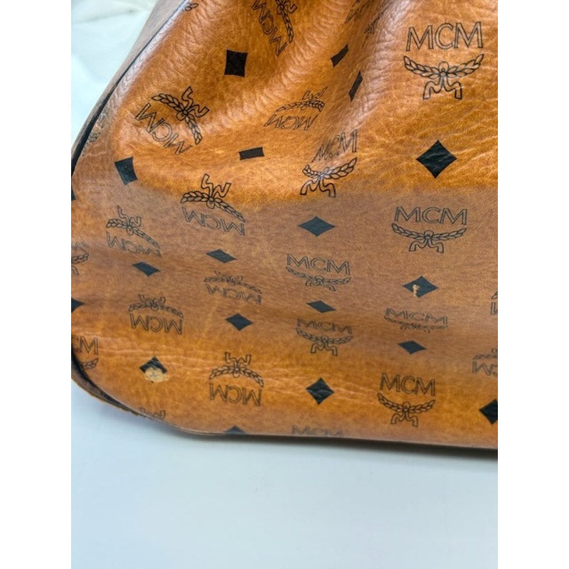 Vintage MCM Monogram Visetos Duffle Trolley Travel Bag Leather Cognac Orange