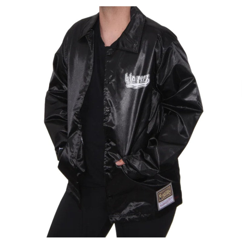 Mitchell & Ness Portland Blazers Doodle Coaches Jacket Snap Satin Black Size L