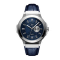 Saxon 48 Genuine Leather Dial Wrist Watch Stainless Steel Blue Silver-Tone