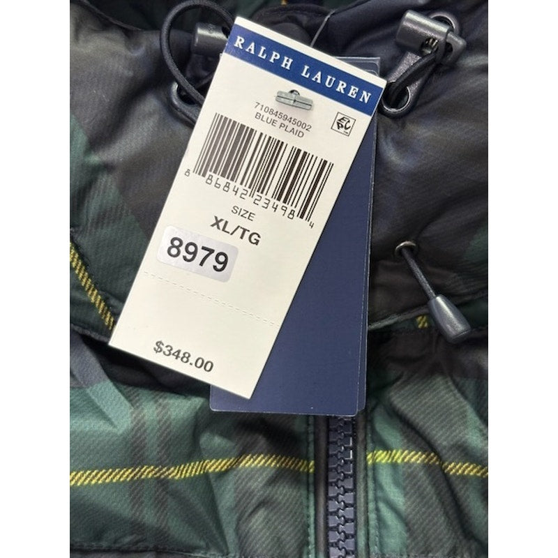 POLO Ralph Lauren Plaid Down Filled Hooded Puffer Jacket Green/Multi Mens XL