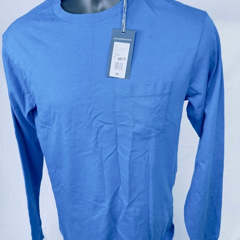 Vineyard Vines Long-Sleeve Custom Pocket Tee Shirt Cotton Blue Mens Size XS