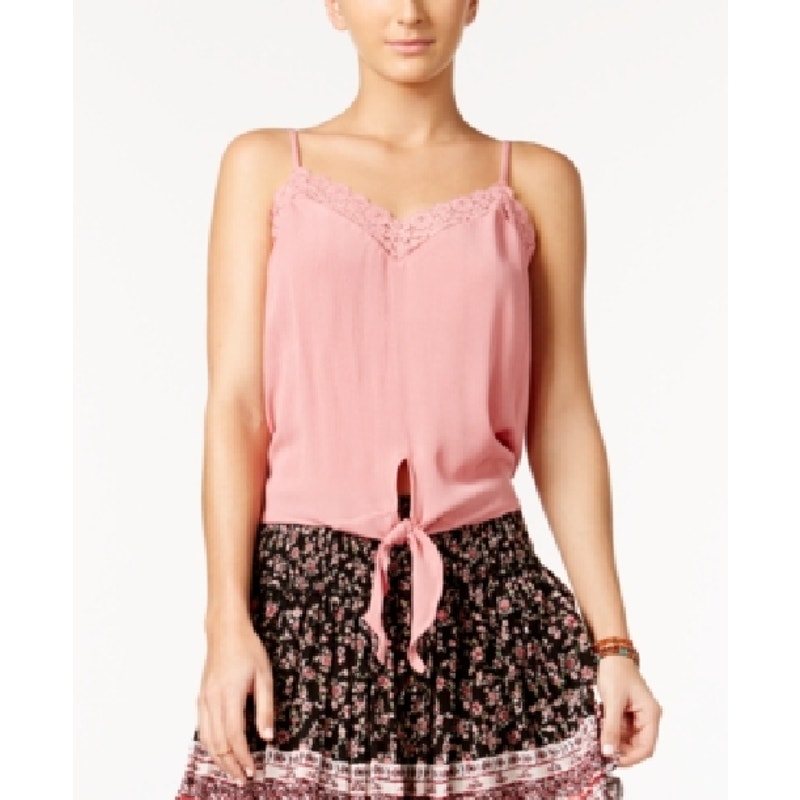 American Rag Cie Tie-Front Lace Tank Top V-Neck Dusty Rose Womens Size M