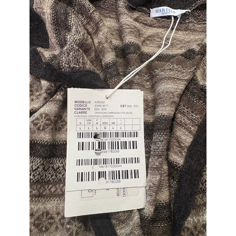 Marella Sport Striped Cardigan Knitted Sweater Open Front Brown Womens Sz L