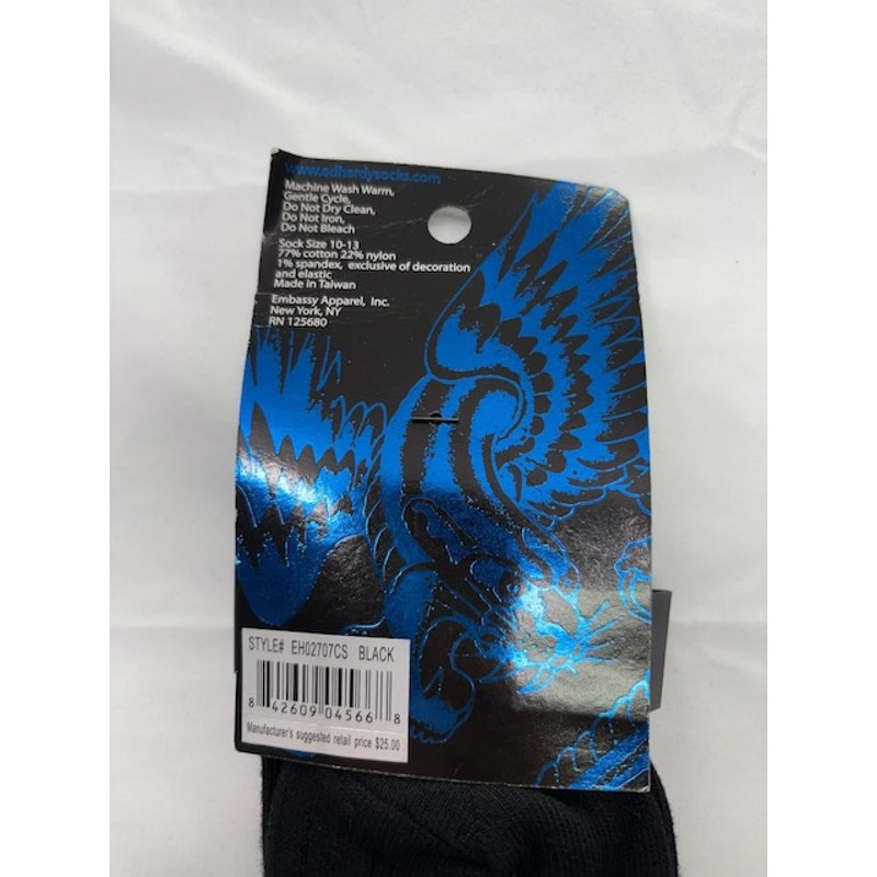 Ed Hardy Crew Socks Skull Tattoo Cotton Blend Black Teal Adult Size 10–13
