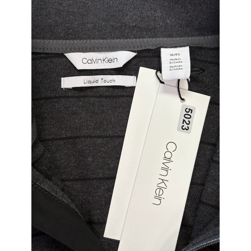 Calvin Klein Quarter-Zip Sweatshirt Liquid Touch Stripe Gray/Black Size XL