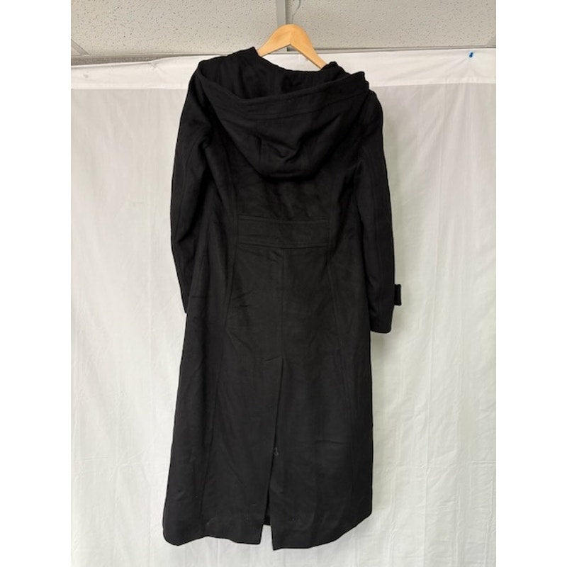 Anne Klein Double-Breasted Hooded Coat Cashmere Blend Black Womens Size 2