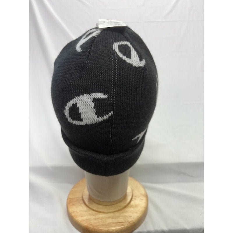 Champion Script Beanie Big C Logo OSFM Acrylic Knit Cap Black White OSFM