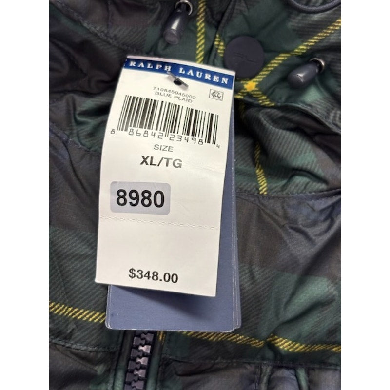 POLO Ralph Lauren Plaid Down Filled Hooded Puffer Jacket Green/Multi Mens XL