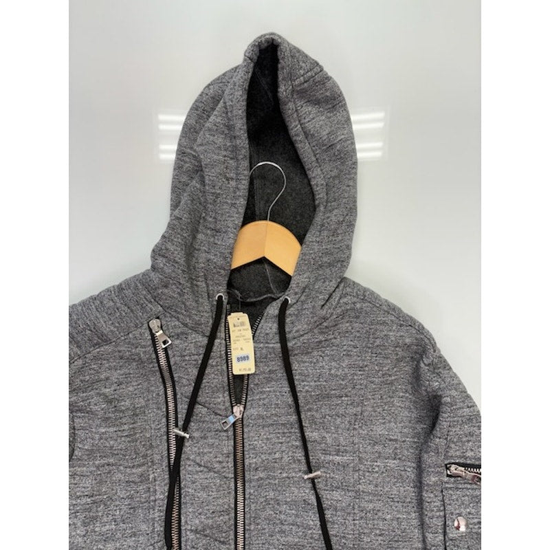 Balmain Quilted Biker Hoodie Two-Way Zip Flap Pockets Gray Mens Size XL