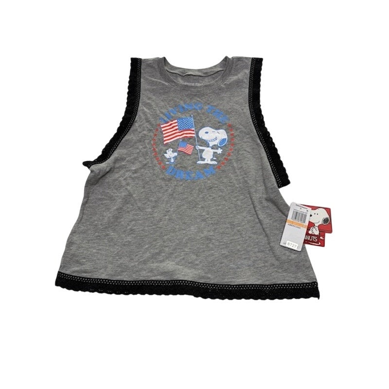 Peanuts Snoopy Americana Tank Top Lace Trim Living The Dream Gray Womens S