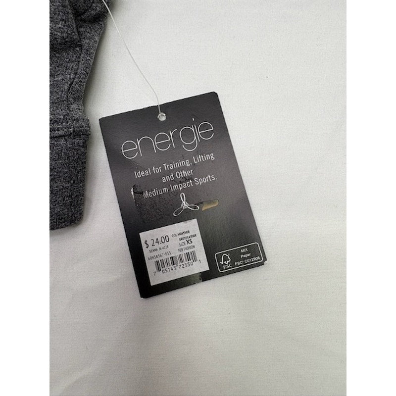 Energie Medium Impact Halter Sports Bra Run Graphic Gray Black Womens XS