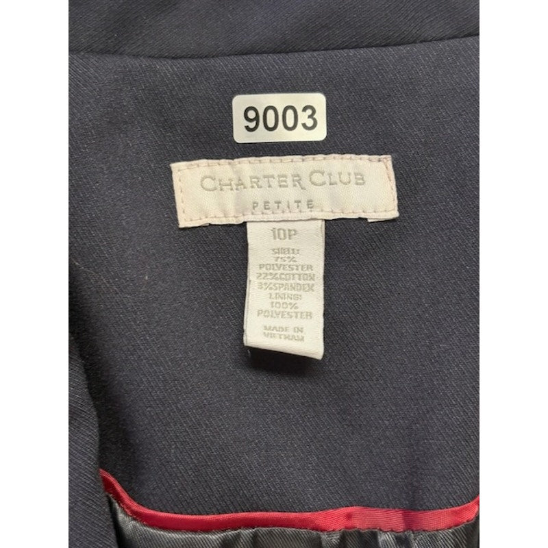 Charter Club Blazer Two Button Front Notched Lapel Navy Blue Womens Size 10P