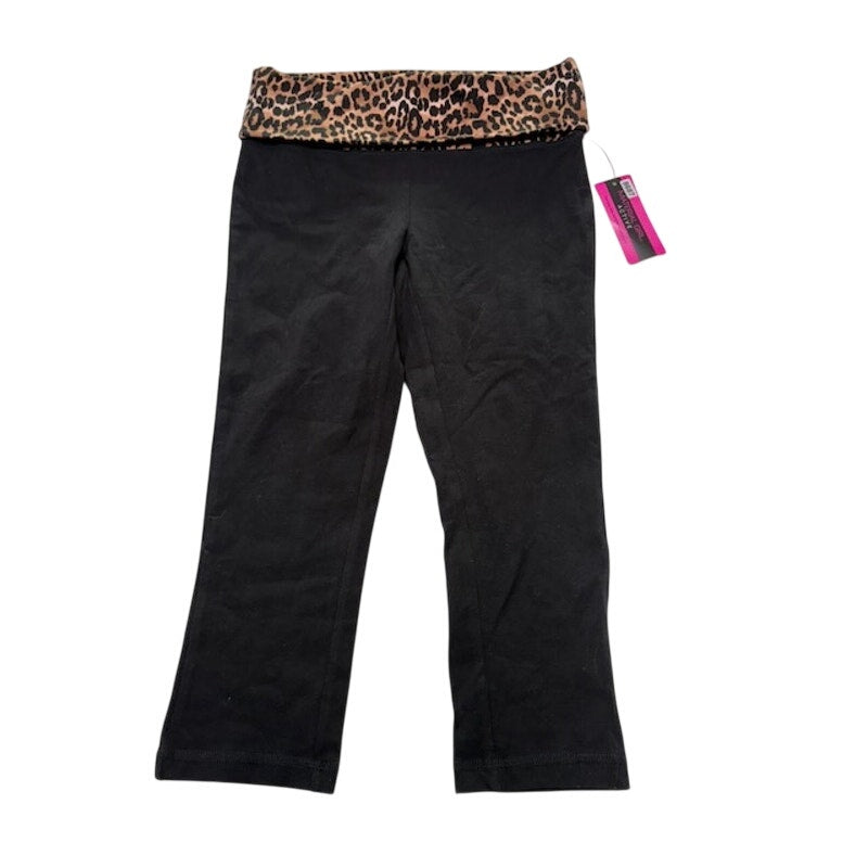 Material Girl Active Capri Leggings Leopard Fold Over Waist Black Womens XS