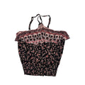 American Rag Cie Floral Cropped Top Smocked Halter Black/Multi Womens XS