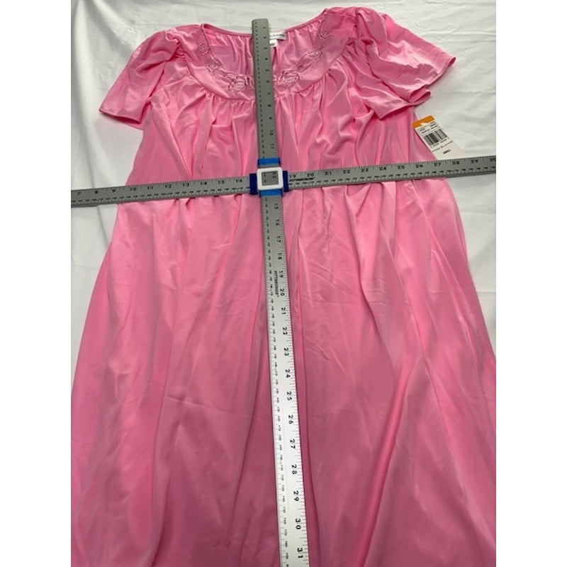 Miss Elaine Nylon Tricot Long Nightgown Short Sleeve Womens Pink Size S