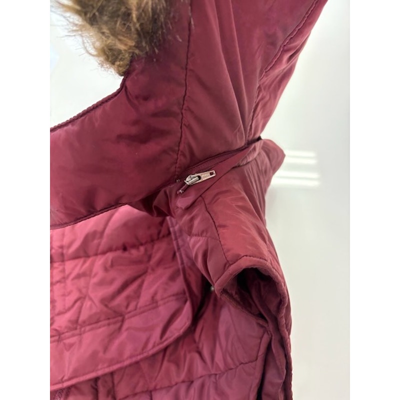 American Rag Cie Puffer Vest Fur Hood Snap Zip-Up Burgundy Womens Size XS