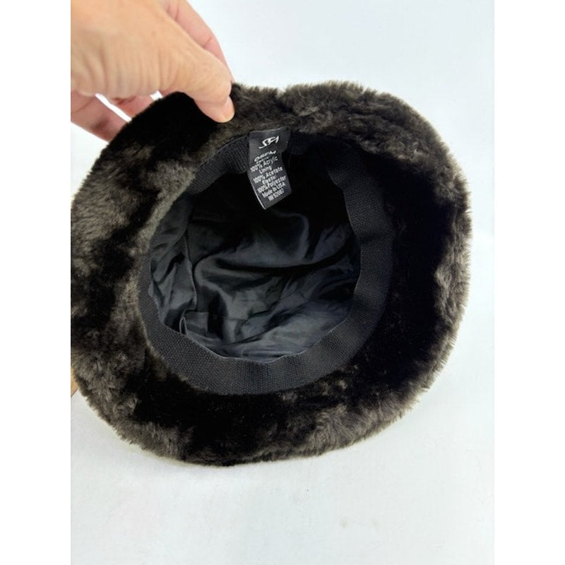 Saks Fifth Avenue Faux Fur Bucket Hat Soft Plush Winter Cap Brown Womens OSFM