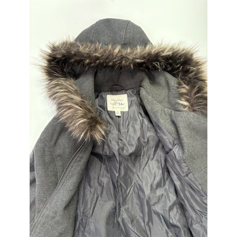 Maralyn & Me Faux-Fur-Trim Hooded Parka Coat Full-Zip Charcoal Womens Sz XS