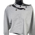 Kady Luxe Dog Collar Pullover Sweatshirt Raw Hem Crop Heather Gray Womens L