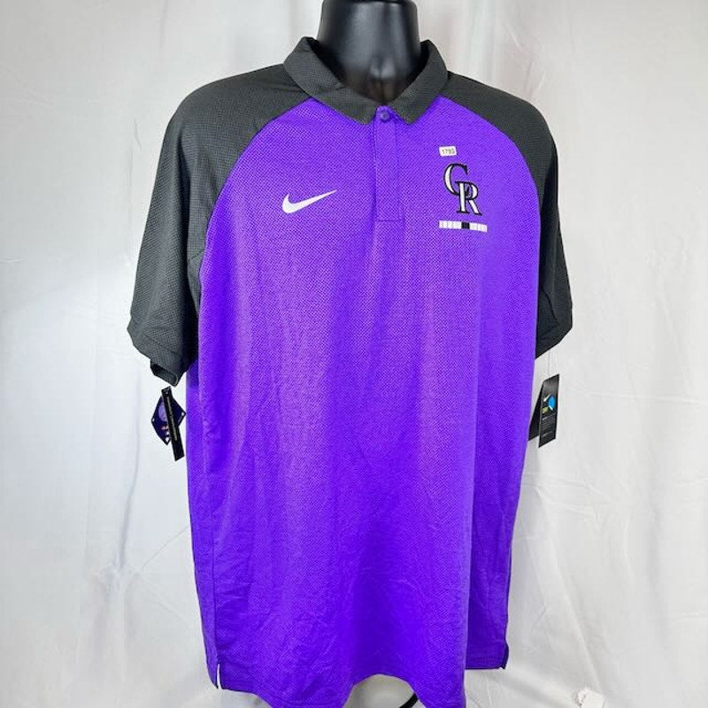 Nike Dri-Fit Colorado Rockies Tri-Blend Performance Polo Purple Black Mens L