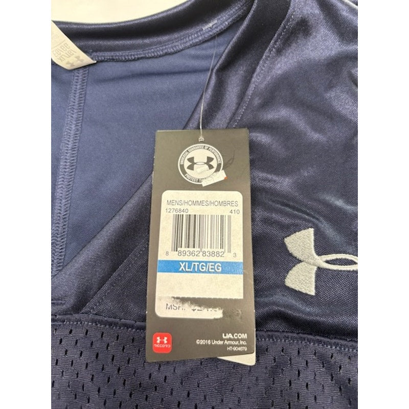 Under Armour Heat Gear Football Jersey Short Sleeve Fitted Navy Mens Size XL