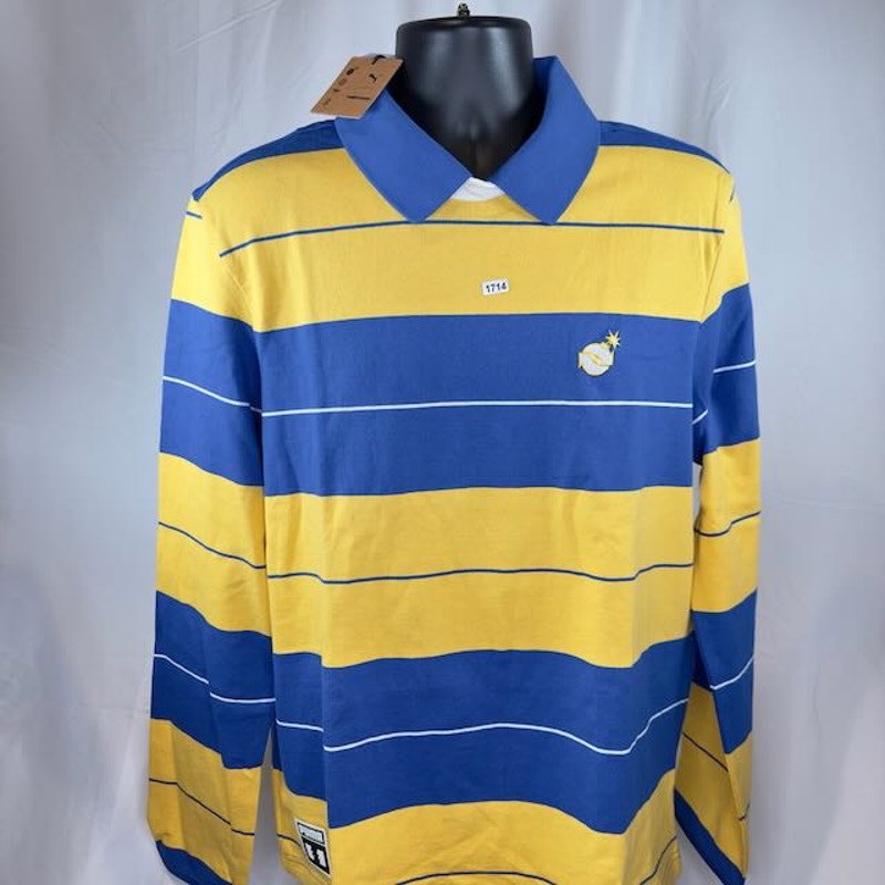 The Hundreds X Puma Polo Crew Shirt Olympian Blue Striped Blue Yellow Mens M