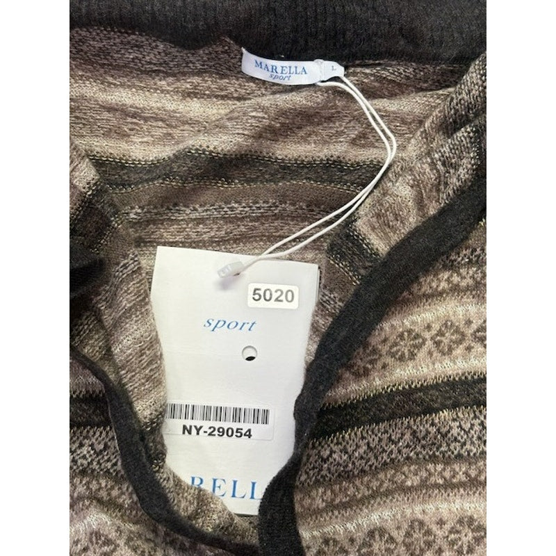 Marella Sport Striped Cardigan Knitted Sweater Open Front Brown Womens Sz L