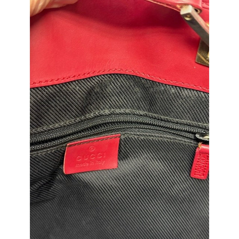 GUCCI GG Canvas Leather Open Top Vintage Tote Bag Gold-Tone Hardware Brown/Red