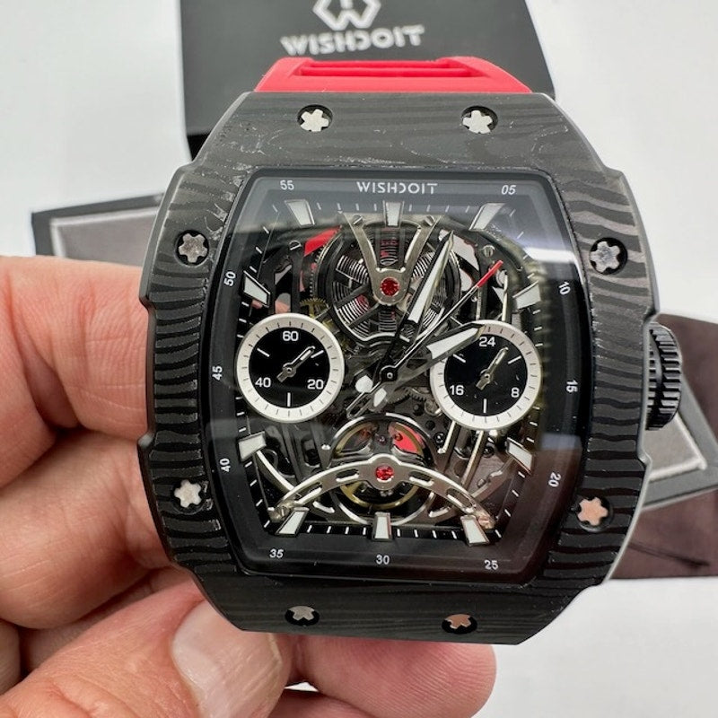 Wishdoit Watches The Pioneer Wrist Watch Stainless Steel Black Red Strap OS