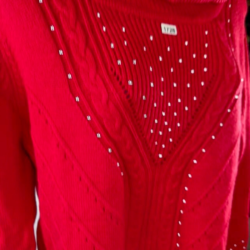 Bianca Nygard Turtleneck Missy Holiday Sweater Knit Beaded Red Womens Medium
