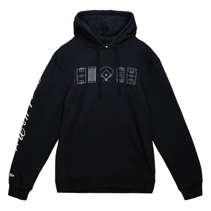 Mitchell & Ness Branded Essentials Print Hoodie Fleece Pullover Black Size Small