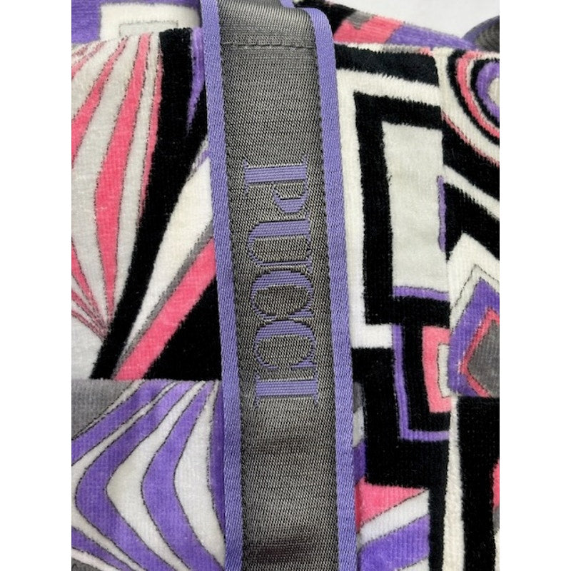 Emilio Pucci Tote Bag Abstract Print Velour Open Top Shoulder Bag Purple Pink