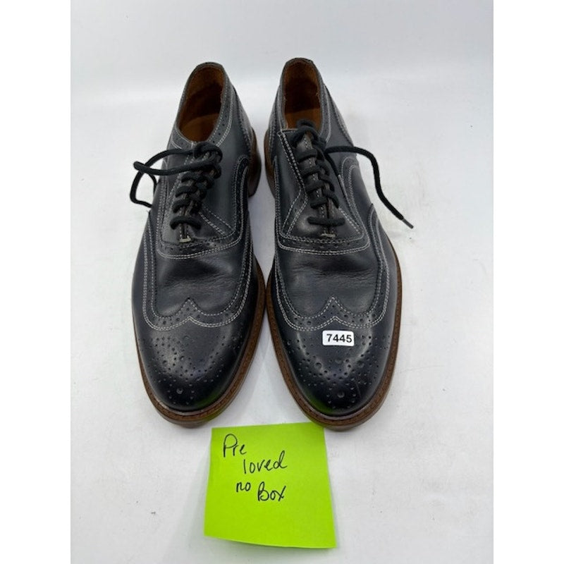Vero Cuoio Brogue Leather Oxford Dress Shoes Lace-Up Almond Toe Black Mens Sz 8