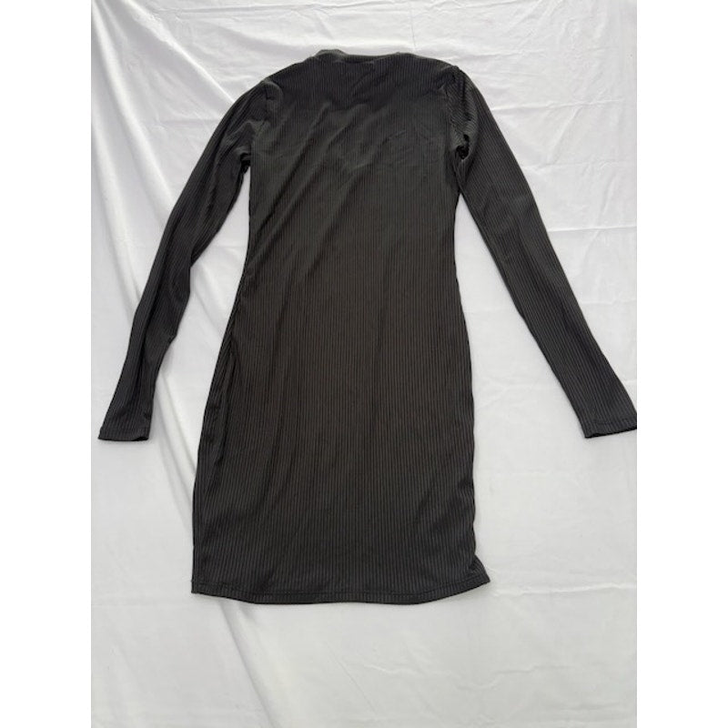 Material Girl Ribbed Dress Long Sleeve Bodycon O-Ring Cutout Black Junior XS