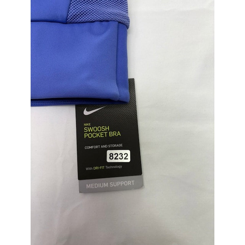Nike Dri-Fit Swoosh Pocket Sports Bra Medium-Support Padded Blue Womens XS