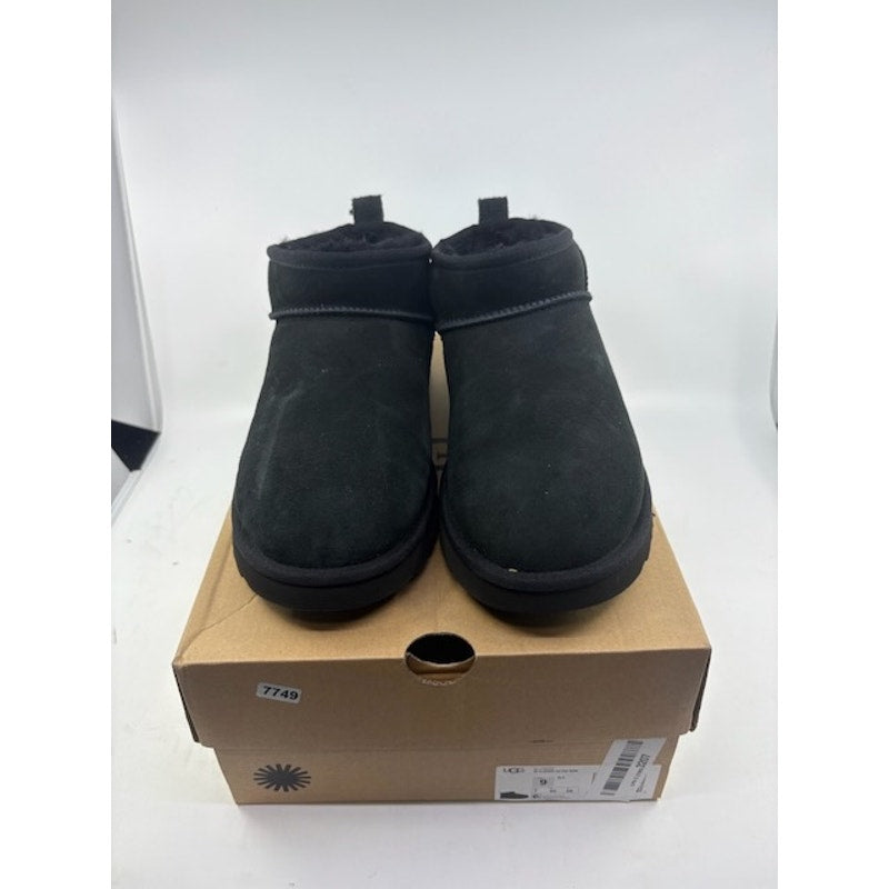 UGG Classic Ultra Mini Shearling Booties Slip-On Casual Black Womens Size 9