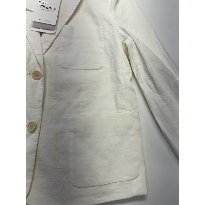 Theory Shrunken Patch Pocket Blazer Button Front White Crunch Womens Size 4
