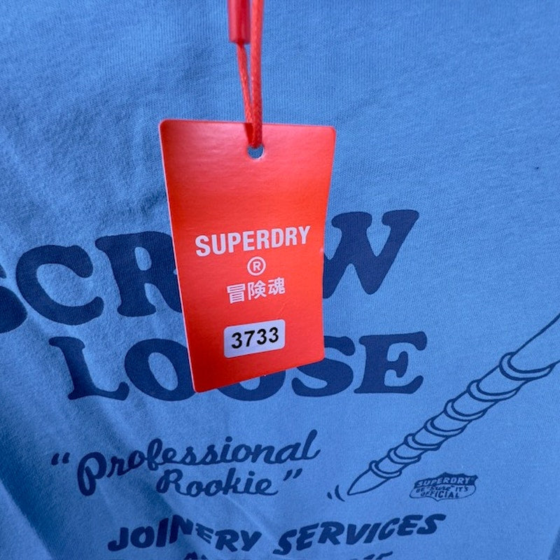 Superdry Workwear Box Fit T-Shirt Short Sleeve Graphic Tee Azure Teal Mens L