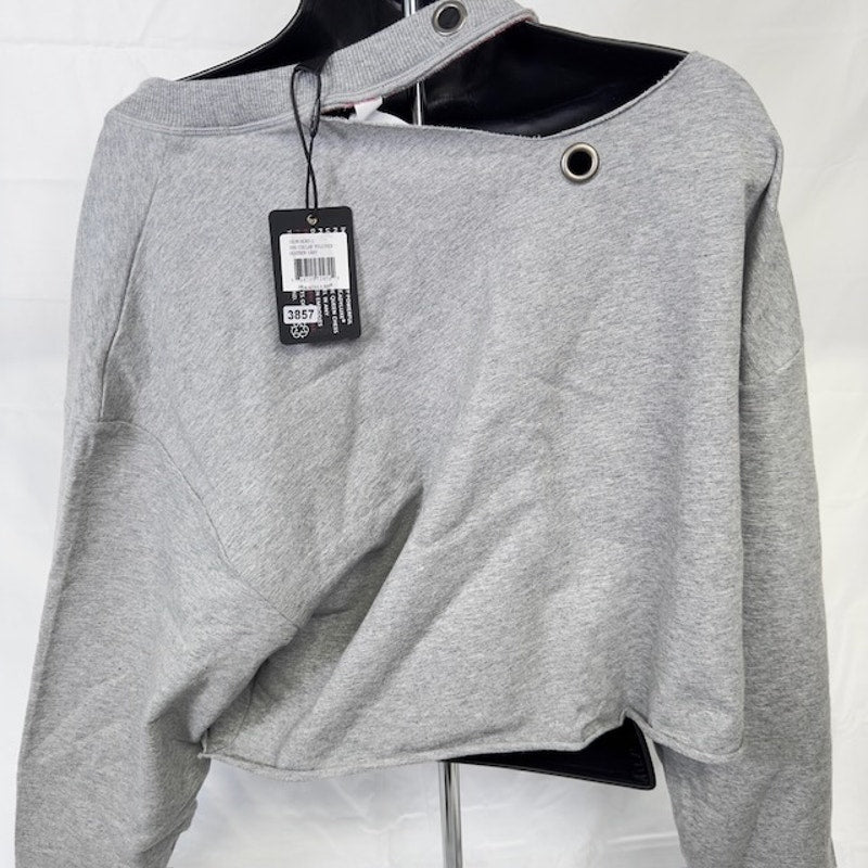 Kady Luxe Dog Collar Pullover Sweatshirt Raw Hem Crop Heather Gray Womens L