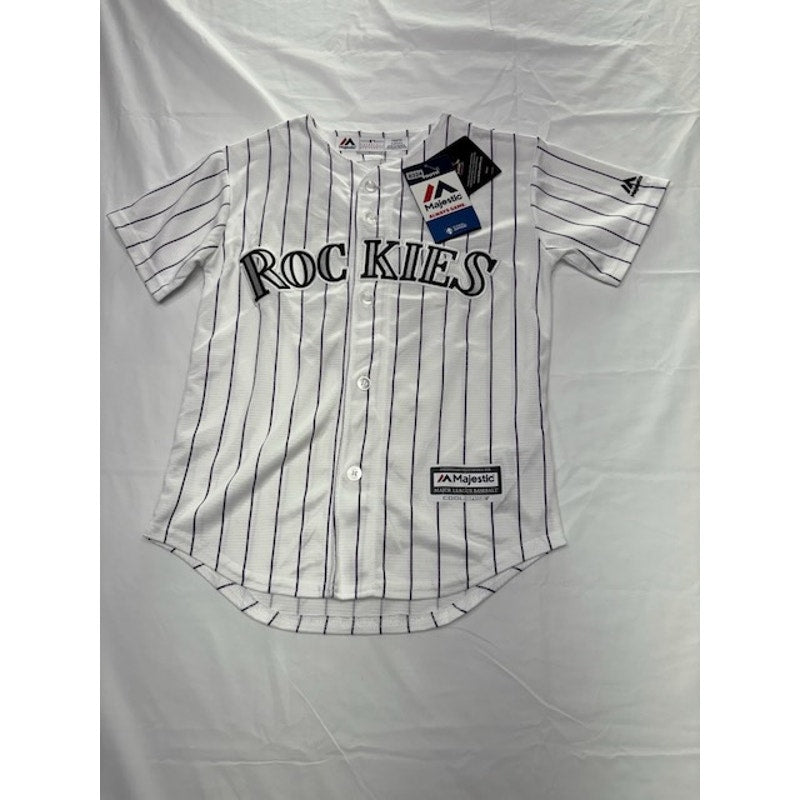Majestic Colorado Rockies Jersey Blackmon #19 Pinstripe White Youth Size M