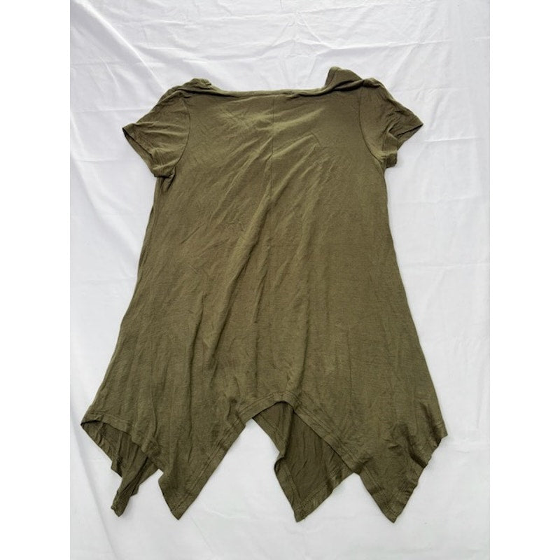 Rebellious. One SS Shark Bite Hem Tunic Blouse Scoop Neck Olive Green Size S