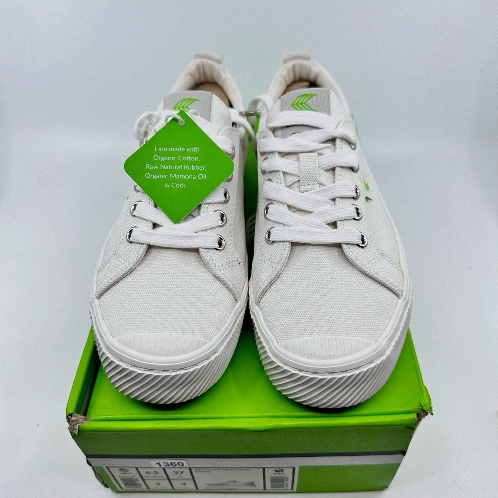 Cariuma Unisex Sneaker Oca Low Top Lace Up Organic Canvas Off White W6.5 M5 NIB