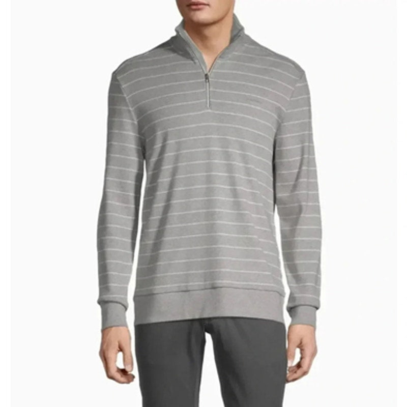 Calvin Klein Quarter-Zip Sweatshirt Liquid Touch Stripe Gray/Black Size XL