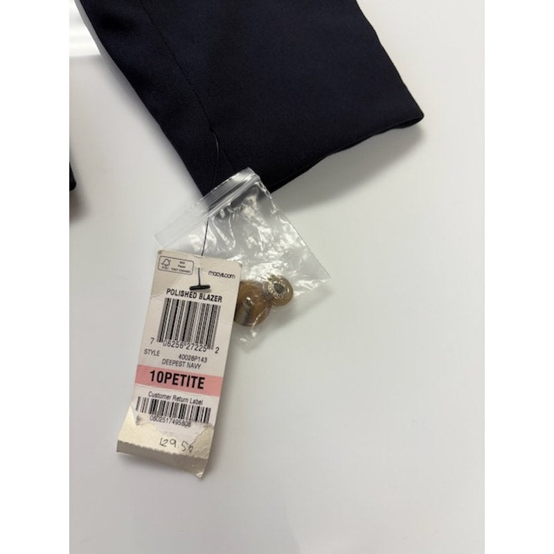 Charter Club Blazer Two Button Front Notched Lapel Navy Blue Womens Size 10P