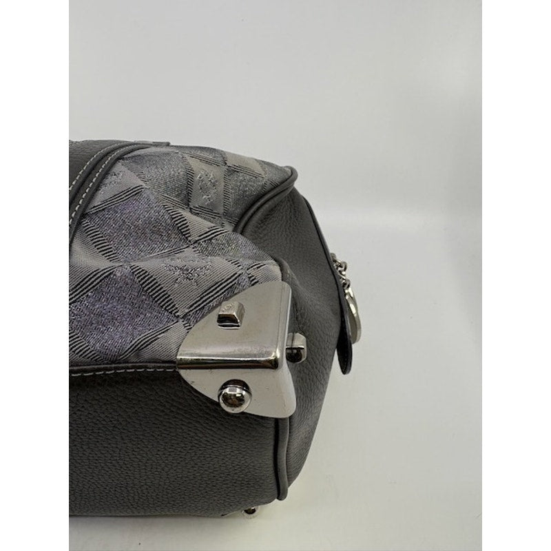 MCM Visetos Boston Bag Satchel Leather-Trimmed Hand Bag Chain Handle Grey Womens